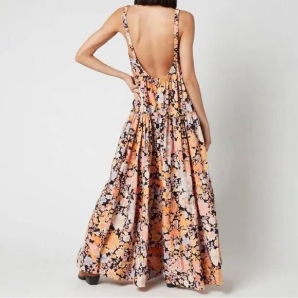 Free People Park Slope Maxi Dress Dark Combo With Pockets Size Large - Picture 5 of 16